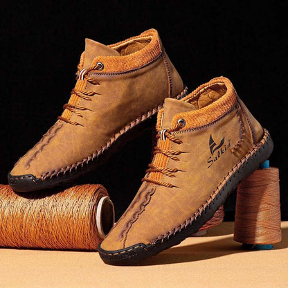 Men microfiber leather hand seams breathable soft short splicing lace -up shoes leisure shoes