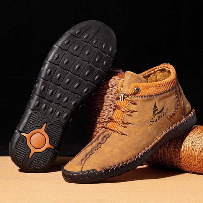 Men microfiber leather hand seams breathable soft short splicing lace -up shoes leisure shoes
