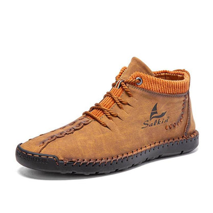 Men microfiber leather hand seams breathable soft short splicing lace -up shoes leisure shoes