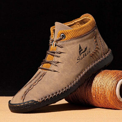 Men microfiber leather hand seams breathable soft short splicing lace -up shoes leisure shoes