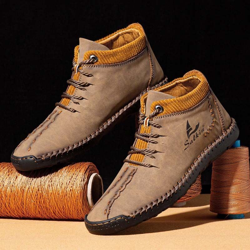Men microfiber leather hand seams breathable soft short splicing lace -up shoes leisure shoes