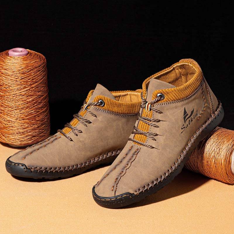 Men microfiber leather hand seams breathable soft short splicing lace -up shoes leisure shoes