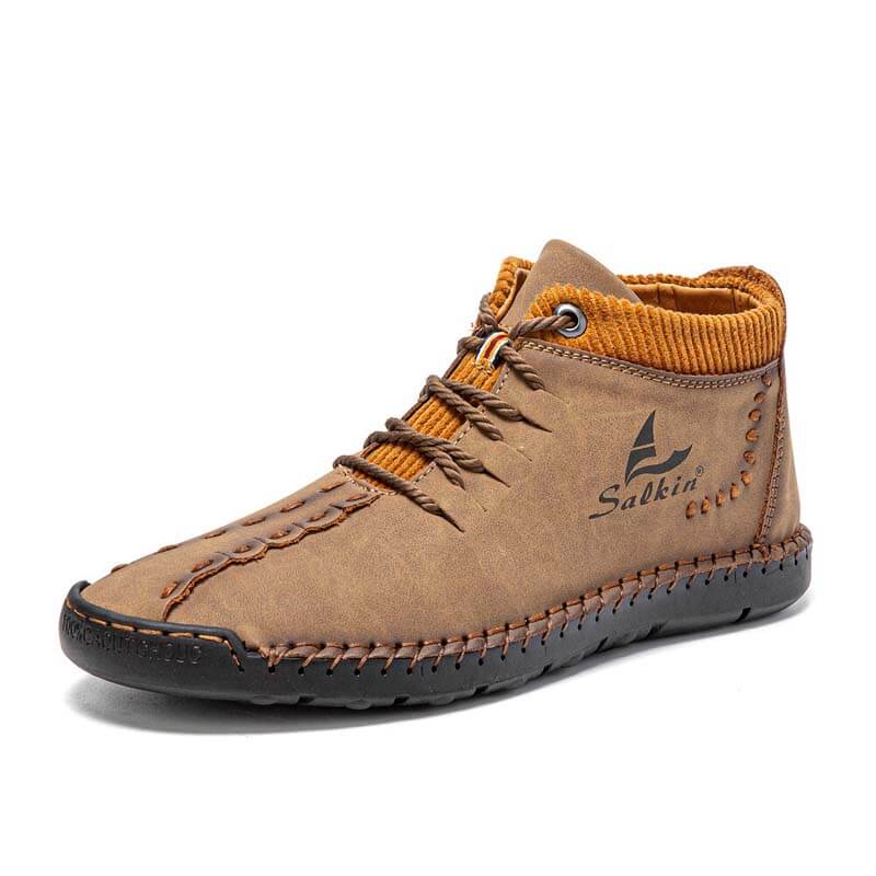 Men microfiber leather hand seams breathable soft short splicing lace -up shoes leisure shoes