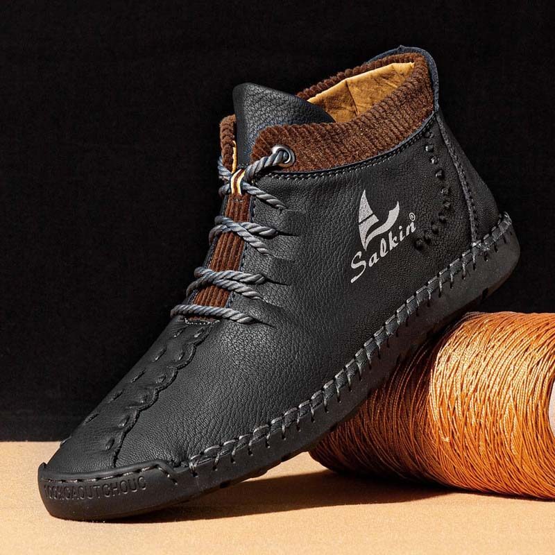 Men microfiber leather hand seams breathable soft short splicing lace -up shoes leisure shoes