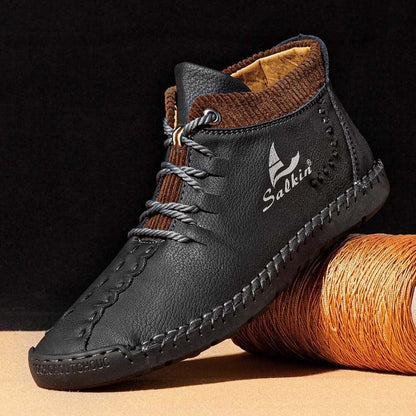 Men microfiber leather hand seams breathable soft short splicing lace -up shoes leisure shoes