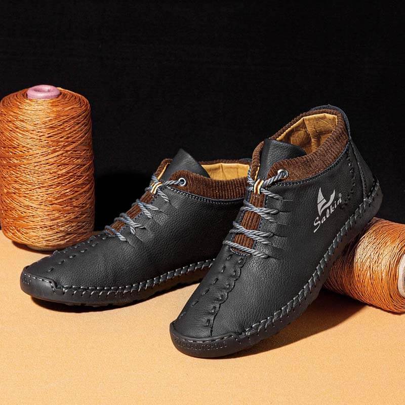 Men microfiber leather hand seams breathable soft short splicing lace -up shoes leisure shoes