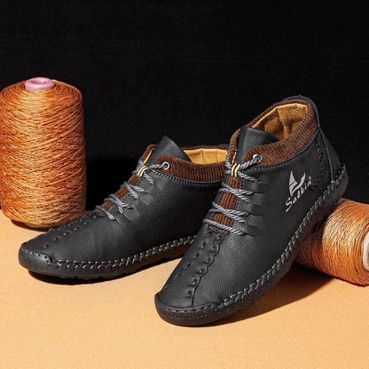 Men microfiber leather hand seams breathable soft short splicing lace -up shoes leisure shoes
