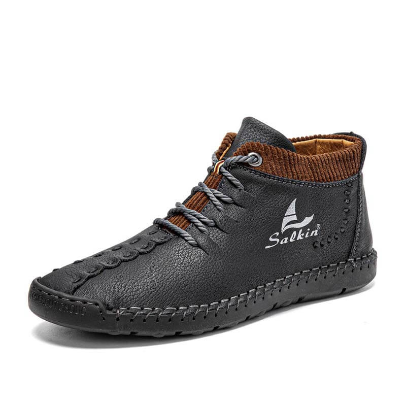 Men microfiber leather hand seams breathable soft short splicing lace -up shoes leisure shoes