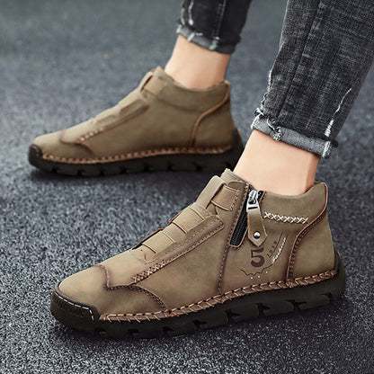 Winter Herren Stiefel Echtes Leder Outdoor Herren Arbeit Schneestiefel Westernstiefel Wasserdichte Herren Schnee Motorradstiefel