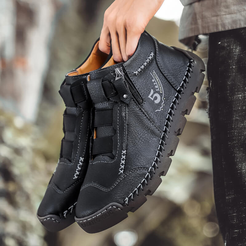 Winter Herren Stiefel Echtes Leder Outdoor Herren Arbeit Schneestiefel Westernstiefel Wasserdichte Herren Schnee Motorradstiefel