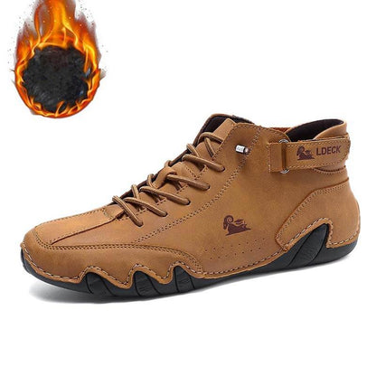 Herren Damen Warme Plüschschuhe Barfußschuhe Handgefertigte hohe Stiefel aus Wildleder mit Klettverschluss Beck-Schuhe aus wasserdichtem Leder, lässige Turnschuhe, rutschfest, atmungsaktiv (Unisex)