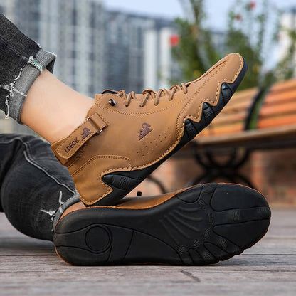 Herren Damen Handgefertigte hohe Stiefel aus Wildleder mit Klettverschluss, Beck-Schuhe aus wasserdichtem Leder, lässige Turnschuhe, rutschfest, atmungsaktiv (Unisex)