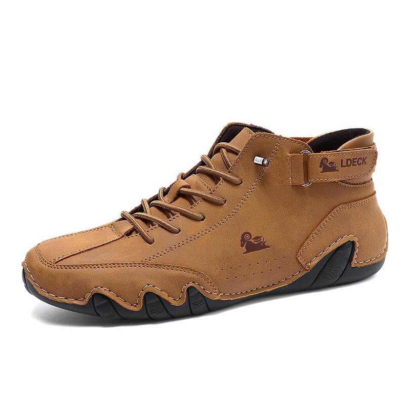 Herren Damen Handgefertigte hohe Stiefel aus Wildleder mit Klettverschluss, Beck-Schuhe aus wasserdichtem Leder, lässige Turnschuhe, rutschfest, atmungsaktiv (Unisex)