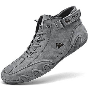 Men's women handmade high boots made of suede with Velcro fastener, Beck shoes made of waterproof leather, casual sneakers, non-slip, breathable (unisex)