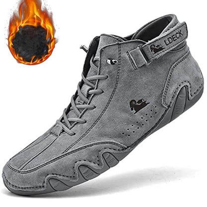 Herren Damen Warme Plüschschuhe Barfußschuhe Handgefertigte hohe Stiefel aus Wildleder mit Klettverschluss Beck-Schuhe aus wasserdichtem Leder, lässige Turnschuhe, rutschfest, atmungsaktiv (Unisex)