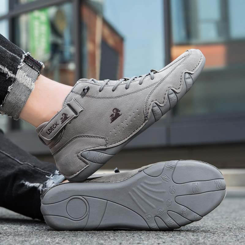 Herren Damen Warme Plüschschuhe Barfußschuhe Handgefertigte hohe Stiefel aus Wildleder mit Klettverschluss Beck-Schuhe aus wasserdichtem Leder, lässige Turnschuhe, rutschfest, atmungsaktiv (Unisex)