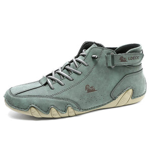 Men's women handmade high boots made of suede with Velcro fastener, Beck shoes made of waterproof leather, casual sneakers, non-slip, breathable (unisex)