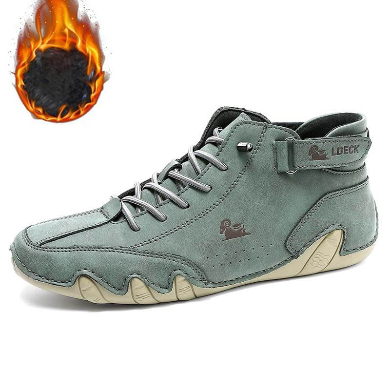 Herren Damen Warme Plüschschuhe Barfußschuhe Handgefertigte hohe Stiefel aus Wildleder mit Klettverschluss Beck-Schuhe aus wasserdichtem Leder, lässige Turnschuhe, rutschfest, atmungsaktiv (Unisex)