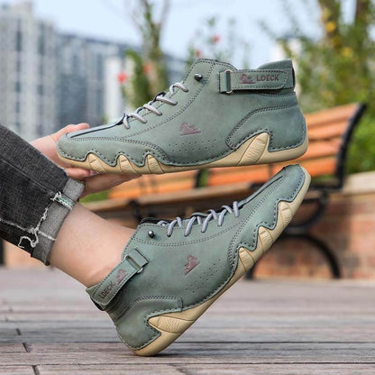Herren Damen Warme Plüschschuhe Barfußschuhe Handgefertigte hohe Stiefel aus Wildleder mit Klettverschluss Beck-Schuhe aus wasserdichtem Leder, lässige Turnschuhe, rutschfest, atmungsaktiv (Unisex)