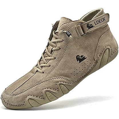 Herren Damen Handgefertigte hohe Stiefel aus Wildleder mit Klettverschluss, Beck-Schuhe aus wasserdichtem Leder, lässige Turnschuhe, rutschfest, atmungsaktiv (Unisex)