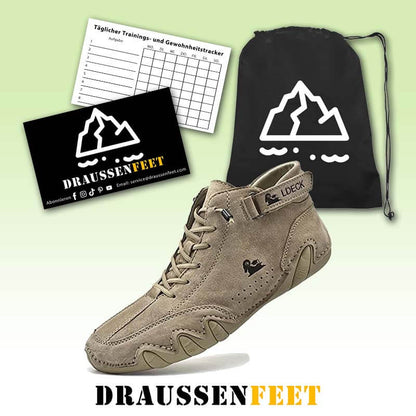 Herren Damen Warme Plüschschuhe Barfußschuhe Handgefertigte hohe Stiefel aus Wildleder mit Klettverschluss Beck-Schuhe aus wasserdichtem Leder, lässige Turnschuhe, rutschfest, atmungsaktiv (Unisex)