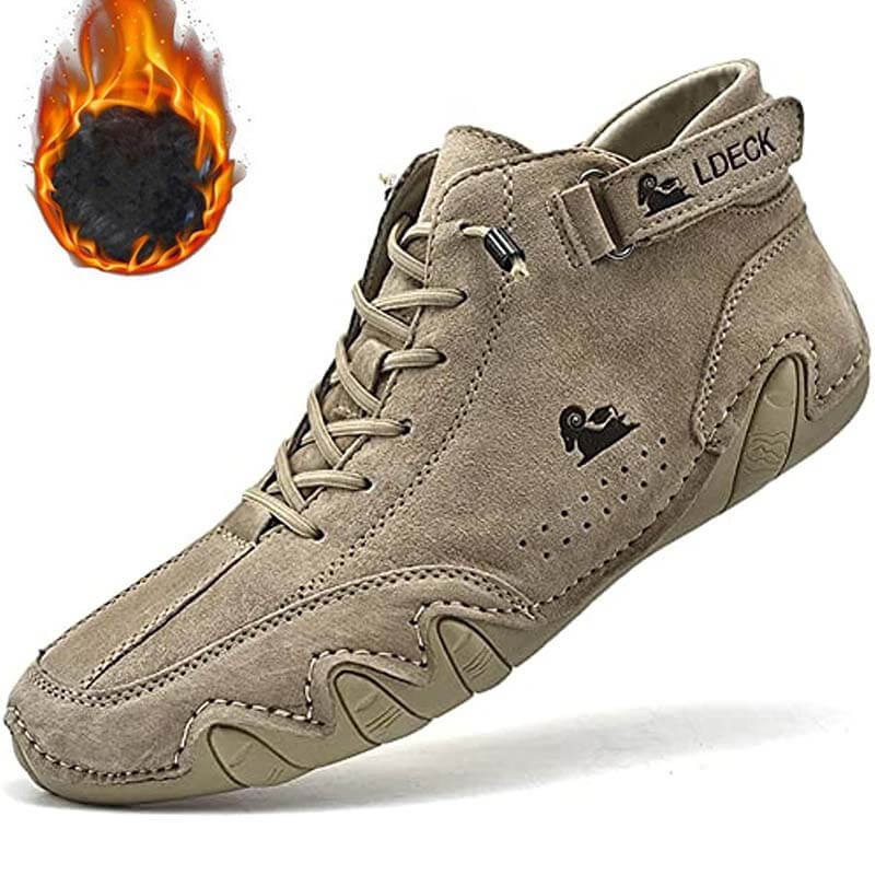 Herren Damen Warme Plüschschuhe Barfußschuhe Handgefertigte hohe Stiefel aus Wildleder mit Klettverschluss Beck-Schuhe aus wasserdichtem Leder, lässige Turnschuhe, rutschfest, atmungsaktiv (Unisex)