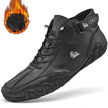 Lade das Bild in den Galerie-Viewer, Herren Damen Warme Plüschschuhe Barfußschuhe Handgefertigte hohe Stiefel aus Wildleder mit Klettverschluss Beck-Schuhe aus wasserdichtem Leder, lässige Turnschuhe, rutschfest, atmungsaktiv (Unisex)
