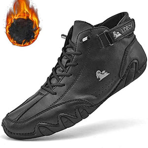 Herren Damen Warme Plüschschuhe Barfußschuhe Handgefertigte hohe Stiefel aus Wildleder mit Klettverschluss Beck-Schuhe aus wasserdichtem Leder, lässige Turnschuhe, rutschfest, atmungsaktiv (Unisex)