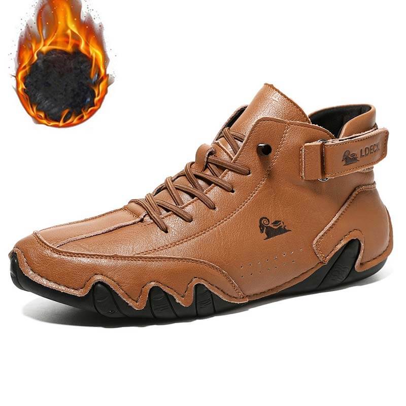 Herren Damen Warme Plüschschuhe Barfußschuhe Handgefertigte Hohe Stiefel Klettverschluss Beck-Schuhe Wasserdichtem Leder Lässige Turnschuhe Rutschfest Atmungsaktiv (Unisex)