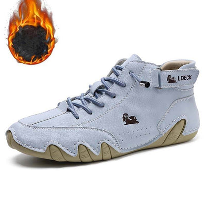 Herren Damen Warme Plüschschuhe Barfußschuhe Handgefertigte Hohe Stiefel Klettverschluss Beck-Schuhe Wasserdichtem Leder Lässige Turnschuhe Rutschfest Atmungsaktiv (Unisex)