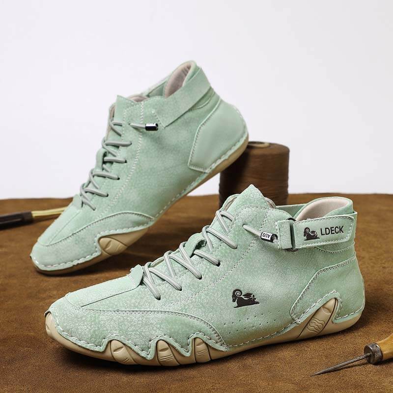 Herren Damen Warme Plüschschuhe Barfußschuhe Handgefertigte Hohe Stiefel Klettverschluss Beck-Schuhe Wasserdichtem Leder Lässige Turnschuhe Rutschfest Atmungsaktiv (Unisex)