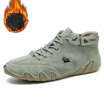Herren Damen Warme Plüschschuhe Barfußschuhe Handgefertigte Hohe Stiefel Klettverschluss Beck-Schuhe Wasserdichtem Leder Lässige Turnschuhe Rutschfest Atmungsaktiv (Unisex)