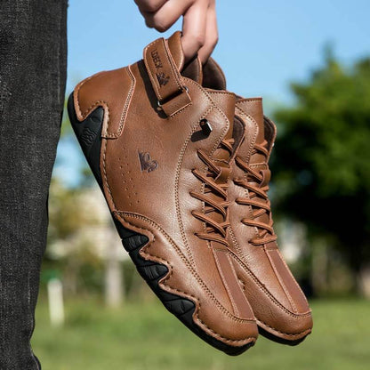 Herren Damen Warme Plüschschuhe Barfußschuhe Handgefertigte Hohe Stiefel Klettverschluss Beck-Schuhe Wasserdichtem Leder Lässige Turnschuhe Rutschfest Atmungsaktiv (Unisex)
