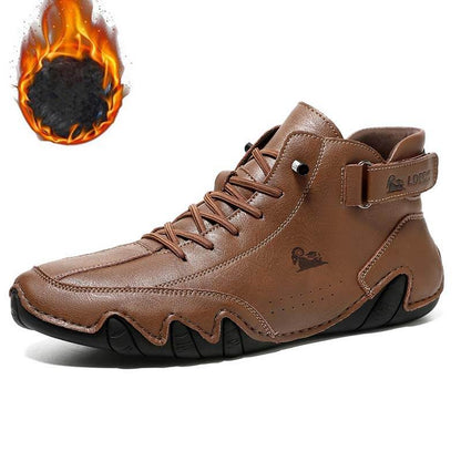 Herren Damen Warme Plüschschuhe Barfußschuhe Handgefertigte Hohe Stiefel Klettverschluss Beck-Schuhe Wasserdichtem Leder Lässige Turnschuhe Rutschfest Atmungsaktiv (Unisex)
