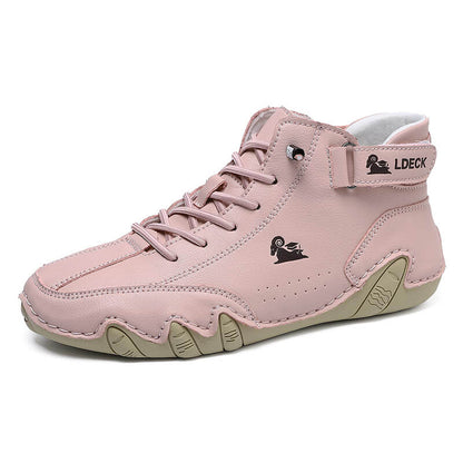 Herren Damen Handgefertigte Hohe Stiefel Klettverschluss Beck-Schuhe Wasserdichtem Leder Lässige Turnschuhe Rutschfest Atmungsaktiv (Unisex)