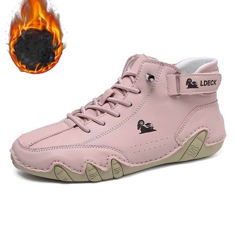 Herren Damen Warme Plüschschuhe Barfußschuhe Handgefertigte Hohe Stiefel Klettverschluss Beck-Schuhe Wasserdichtem Leder Lässige Turnschuhe Rutschfest Atmungsaktiv (Unisex)