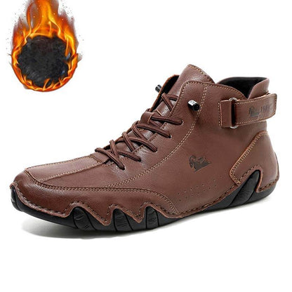 Herren Damen Warme Plüschschuhe Barfußschuhe Handgefertigte Hohe Stiefel Klettverschluss Beck-Schuhe Wasserdichtem Leder Lässige Turnschuhe Rutschfest Atmungsaktiv (Unisex)
