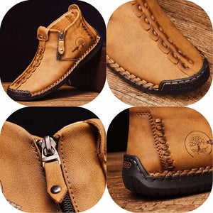 Men's hand sew leather slipproof side zipper leisure boot