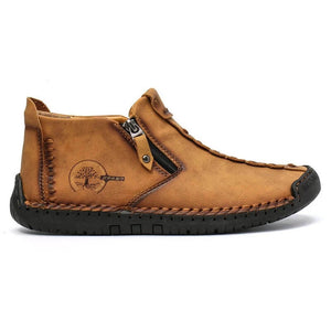 Men's hand sew leather slipproof side zipper leisure boot