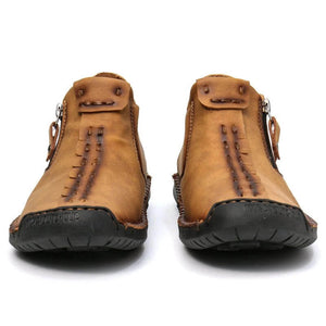 Men's hand sew leather slipproof side zipper leisure boot