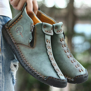 Men's hand sew leather slipproof side zipper leisure boot