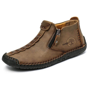 Men's hand sew leather slipproof side zipper leisure boot