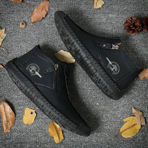 Men's hand sew leather slipproof side zipper leisure boot