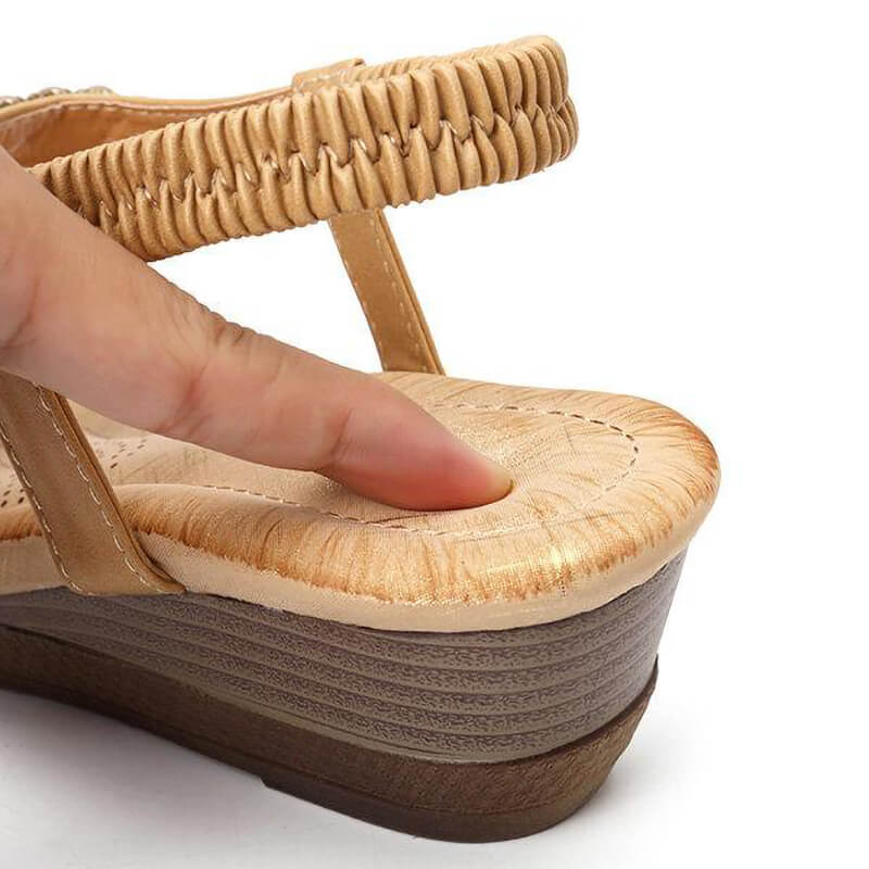 Frauen Perle Strass Elastic Wedges Sandalen