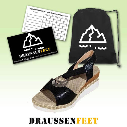 Damen Metallschnalle Hanfseil Keilabsatz Strandsandalen Peep-Toe-Schuhe