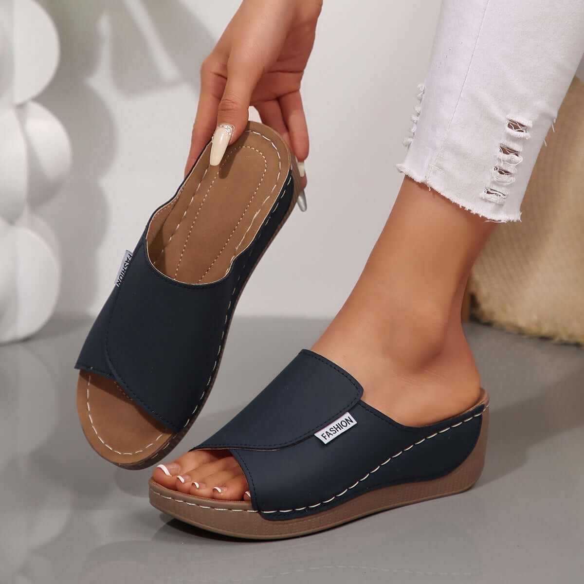 Damen Sandalen mit Keilabsatz und einem Riemen, Sommer, Strand, Outdoor, Peep-Toe-Schuhe