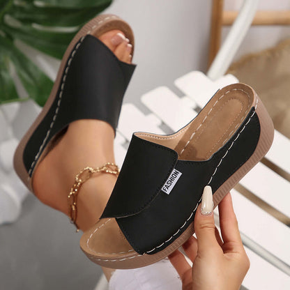 Damen Sandalen mit Keilabsatz und einem Riemen, Sommer, Strand, Outdoor, Peep-Toe-Schuhe