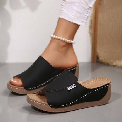 Damen Sandalen mit Keilabsatz und einem Riemen, Sommer, Strand, Outdoor, Peep-Toe-Schuhe