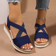 Lade das Bild in den Galerie-Viewer, Damen Sommer Gummiband Keilabsatz Dicker Boden Sandalen Peep-Toe Schuhe
