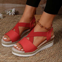 Lade das Bild in den Galerie-Viewer, Damen Sommer Gummiband Keilabsatz Dicker Boden Sandalen Peep-Toe Schuhe
